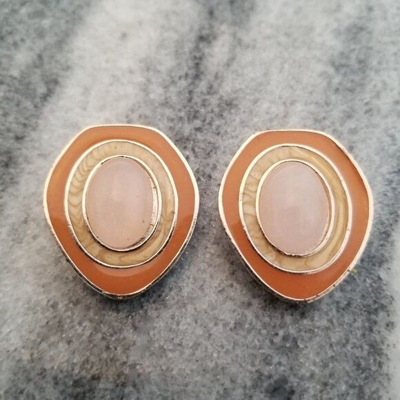 Vintage Orange Peach Clip On Earrings, Retro Funky Design, 80s Style, Estate - Picture 4 of 4